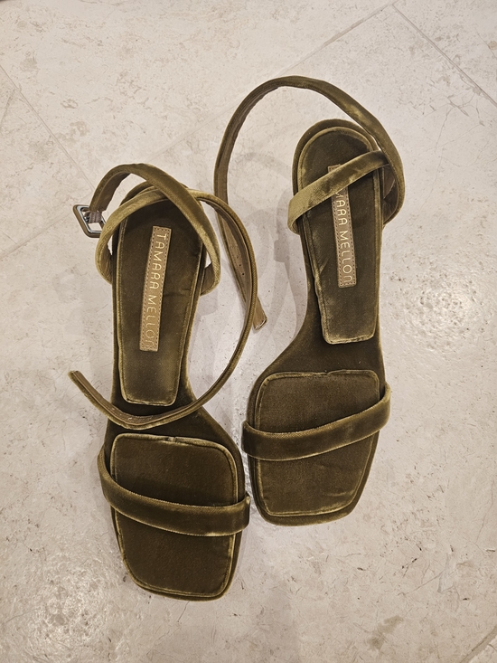 Tamara Mellon Shoes - Tamara Mellon Olive Velvet Strappy Heels